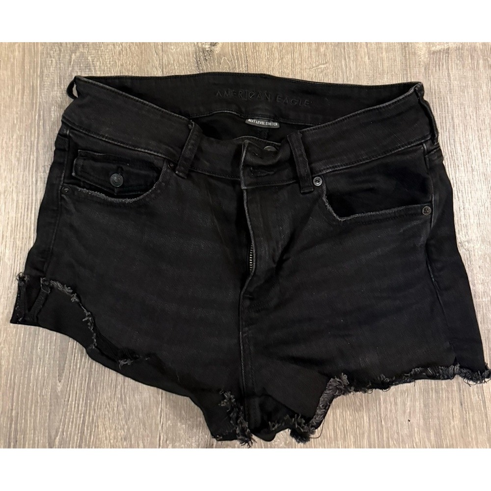 American Eagle Shorts Womens 12 Black Denim Jean Hi Rise Shortie Mini Micro Y2K